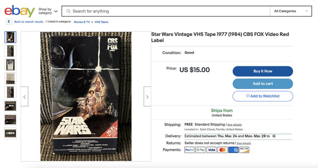 eBay上的Vintage Star Wars VHS磁带上市